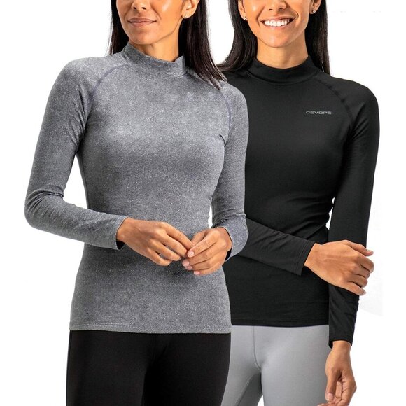 2 Pack Ultra Soft Long Sleeve Turtle Neck Tops - X-Large Black/Charcoal